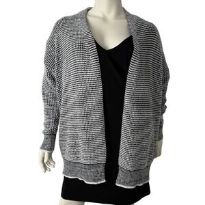 Women's XXL Long Knit Cardigan Gray Black Textured‎ Open Front Oversized Cozy